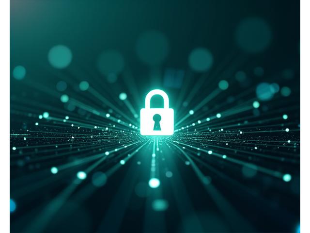 Digital lock icon over a secure network representing data protection measures.